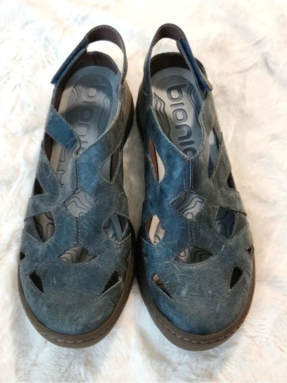 Bionica Maclean Dark Gray/Blue Leather Outdoor Walking Comfort Sandals